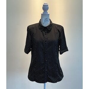 Talbots Vintage Black Polka Dot Stretch Cotton Sateen Top